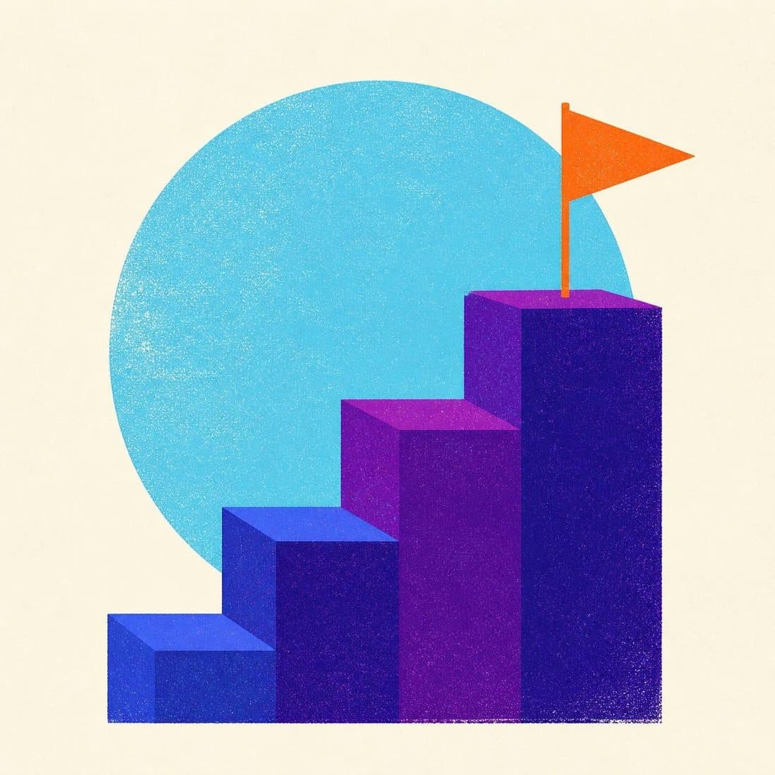 Rising steps with an orange flag on top