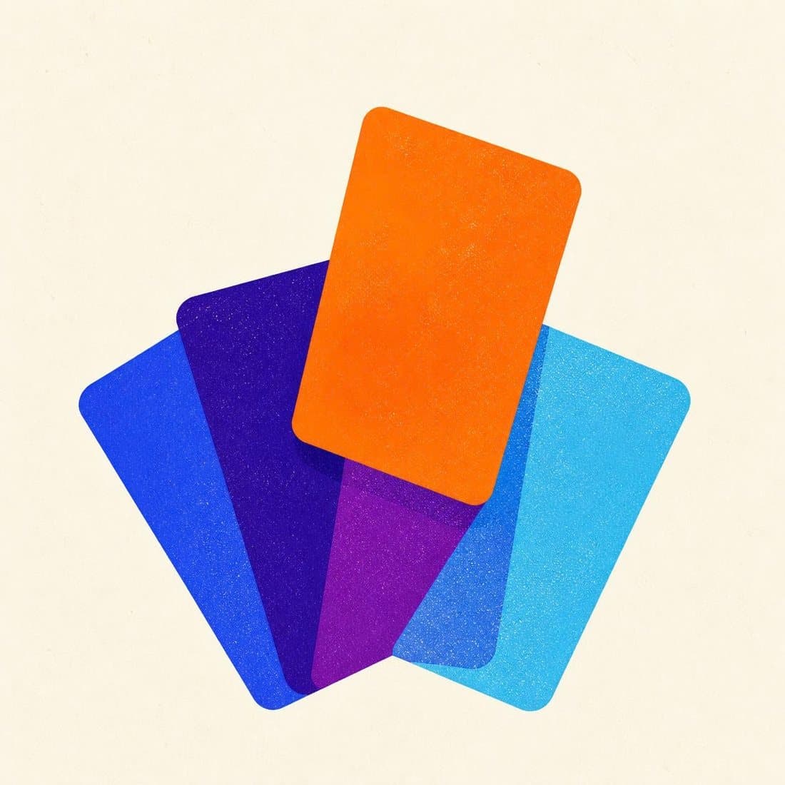 Fanned cards, the front one orange